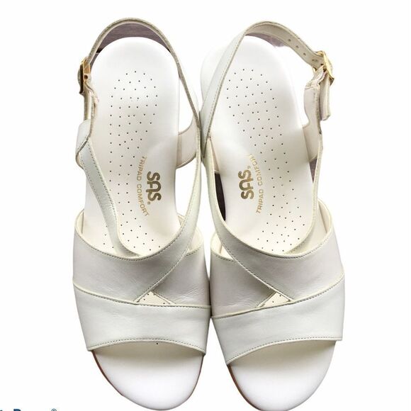 SAS Cross Strap Leather Wedge Sandals White 7.5 - Picture 2 of 8